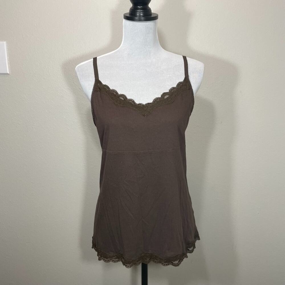 Vtg Y2K Elle Lace Trim Brown Cami Tank sz XL Long Grunge Goth Vamp Whimsigoth
